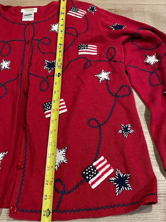 Talbots Red Americana Flag Embroidered Cardigan - Picture 4 of 8